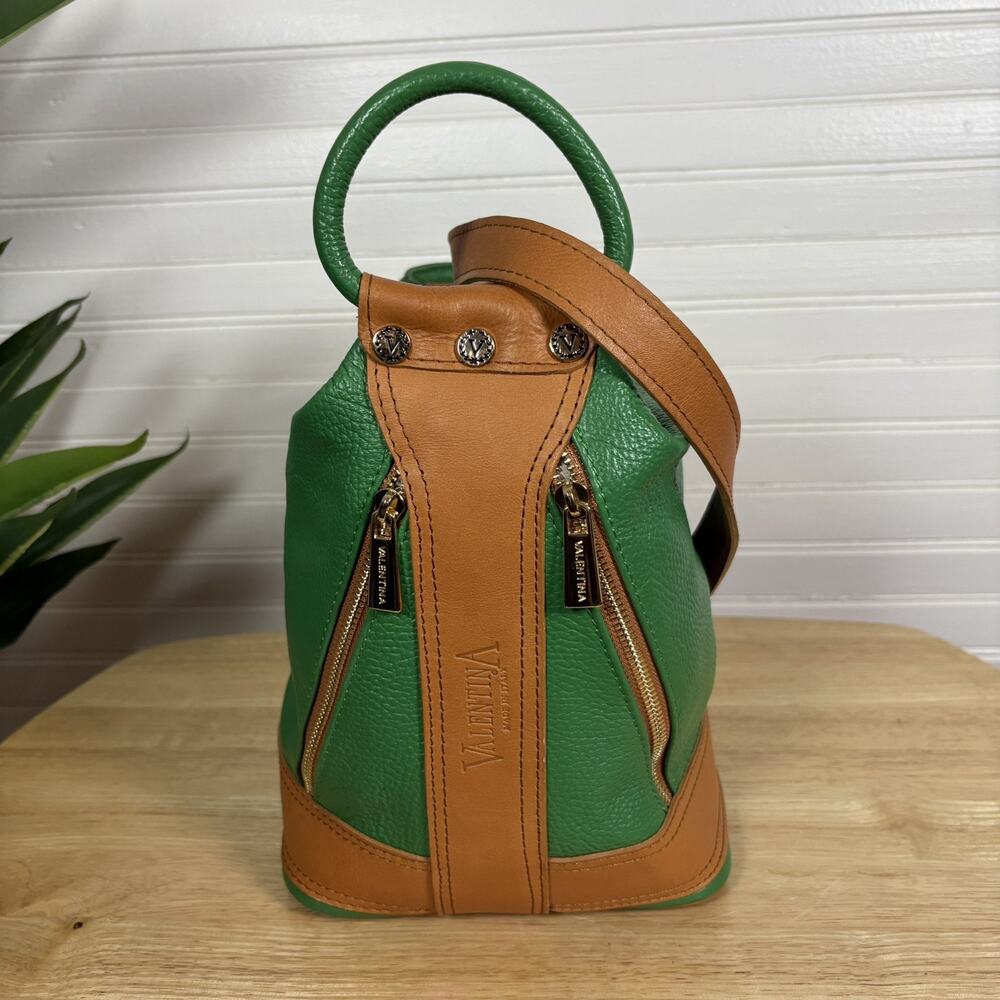 Valentina Italian Pebbled Leather Convertible Sling Backpack Bucket Bag NWOT
